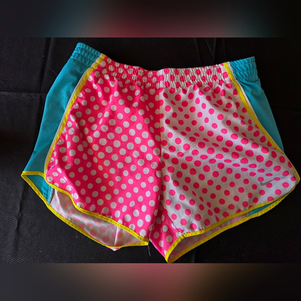 Nike Dri-Fit Pink White Polka Dot Shorts Sz Small Swim Run Walking Drawstring